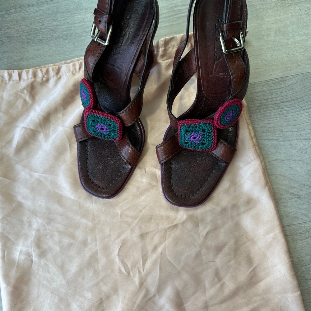 Prada brown leather sandals sz 37.5